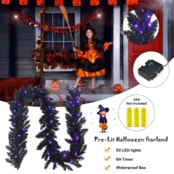 Costway 9ft Pre-lit Christmas Halloween Garland Black W/ 50 Purple LED Lights -Christmas Decorations GUEST dc2dae97 d0e4 458a 82a2 005518f0bf85