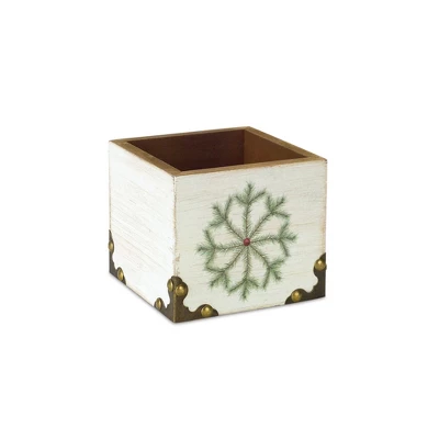 Melrose 4.5" White And Green Distressed Snowflake Christmas Storage Box 1 Melrose 4.5" White And Green Distressed Snowflake Christmas Storage Box