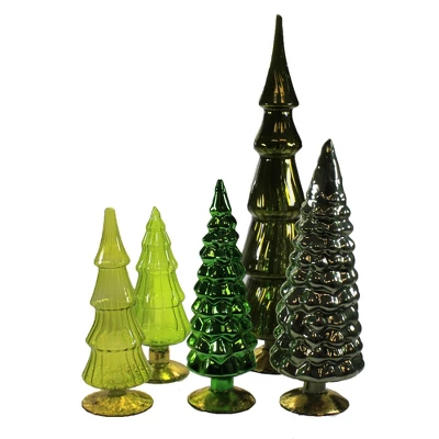 Christmas 17.0" Green Hues Glass Trees Set / 5 Decorate Mantle Christmas Decor Cody Foster - Decorative Sculptures 2 Christmas 17.0" Green Hues Glass Trees Set / 5 Decorate Mantle Christmas Decor Cody Foster - Decorative Sculptures - Image 2