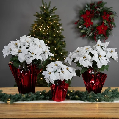 Northlight 14.5" White Artificial Christmas Poinsettia With Red Wrapped Base 2 Northlight 14.5" White Artificial Christmas Poinsettia With Red Wrapped Base - Image 2