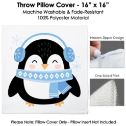Big Dot Of Happiness Winter Penguins - Holiday And Christmas Party Home Decorative Canvas Cushion Case - Throw Pillow Cover - 16 X 16 Inches -Christmas Decorations GUEST e69ae44a 3f65 40ff b4d8 3d9de3fd3294