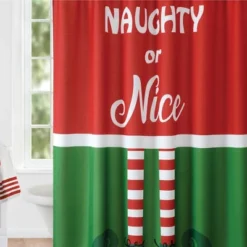 Elf Naughty Or Nice Christmas Holiday Fabric Shower Curtain - Red/Green - Elrene Home Fashions