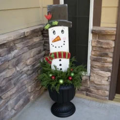 Round Top Collection Snowman Plank - One Yard Decoration. 52.25 Inches - Christmas Frosty Cardinal - C21005 - Metal - White