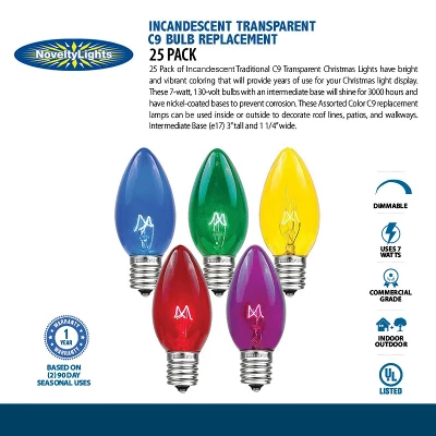 Novelty Lights C9 Incandescent Traditional Vintage Christmas Replacement Bulbs 25 Pack 3 Novelty Lights C9 Incandescent Traditional Vintage Christmas Replacement Bulbs 25 Pack - Image 3