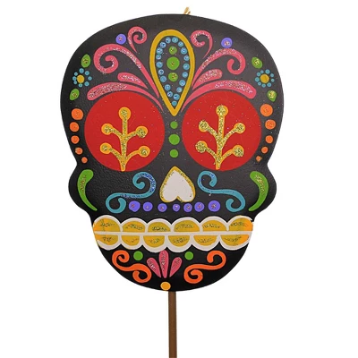 Christmas Sugar Skull Trio - Three Garden Stakes 24.75 Inches - Day Of The Dead - F22142 - Metal - Multicolored 3 Christmas Sugar Skull Trio - Three Garden Stakes 24.75 Inches - Day Of The Dead - F22142 - Metal - Multicolored - Image 3