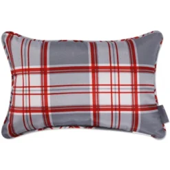 12"x18" Noel Christmas Plaid Lumbar Throw Pillow Gray - Pillow Perfect