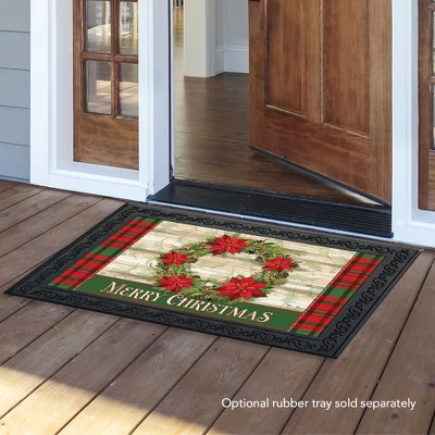 Poinsettia Wreath Christmas Doormat Plaid Indoor Outdoor 30" X 18" Briarwood Lane 2 Poinsettia Wreath Christmas Doormat Plaid Indoor Outdoor 30" X 18" Briarwood Lane - Image 2