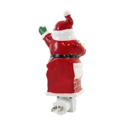 Christmas Santa In Chimney Night Light - One Night Light 7.5 Inches - Wreath Jolly - Mx184795 - Ceramic - Red