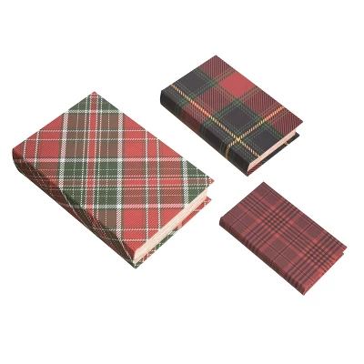 Transpac Wood 13 In. Multicolor Christmas Plaid Nesting Book Boxes Set Of 3 1 Transpac Wood 13 In. Multicolor Christmas Plaid Nesting Book Boxes Set Of 3