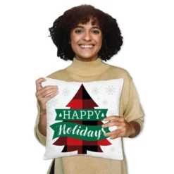 Big Dot Of Happiness Holiday Plaid Trees - Buffalo Plaid Christmas Party Home Decorative Canvas Cushion Case - Throw Pillow Cover - 16 X 16 Inches -Christmas Decorations GUEST f246d3b8 edd6 4701 9267 6a1792b2ceb7