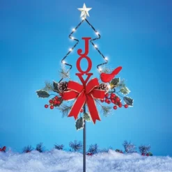 Collections Etc Solar Powered Joy Christmas Tree Outdoor Garden Stake