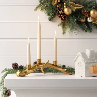 3.75"x11.5" Taper Metal Antler Christmas Sculpture Candle Holder Gold - Wondershop™ 1 3.75"x11.5" Taper Metal Antler Christmas Sculpture Candle Holder Gold - Wondershop™