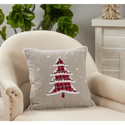 Saro Lifestyle Plaid Christmas Tree Pillow - Poly Filled, 18" Square, Grey 2 Saro Lifestyle Plaid Christmas Tree Pillow - Poly Filled, 18" Square, Grey - Image 2