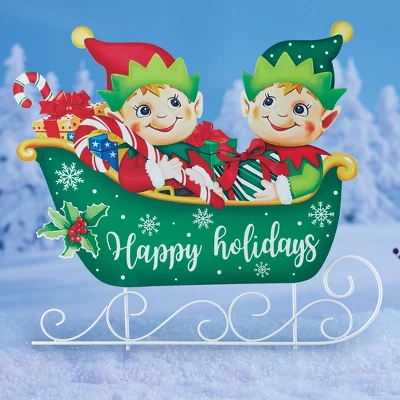 Collections Etc Happy Holidays Elves In Sleigh Christmas Outdoor Yard Stake 1 Collections Etc Happy Holidays Elves In Sleigh Christmas Outdoor Yard Stake