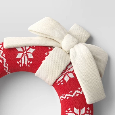 16" Knit Fair Isle Christmas Decorative Wreath Red/White - Wondershop™ 2 16" Knit Fair Isle Christmas Decorative Wreath Red/White - Wondershop™ - Image 2
