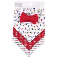 Hudson Baby Infant Girl Cotton Bib And Headband Set 5pk, Christmas Lights, One Size