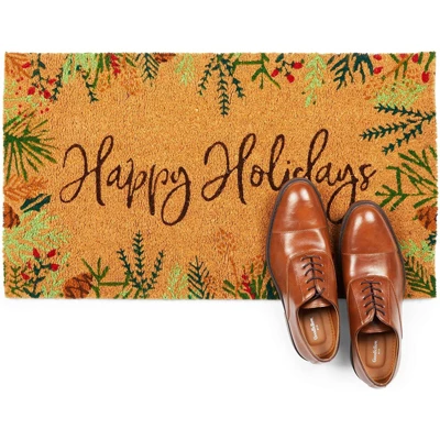 Okuna Outpost Happy Holidays Coco Coir Non Slip Christmas Doormat For Outdoor Entrance, Christmas Decor, 17 X 30 In 2 Okuna Outpost Happy Holidays Coco Coir Non Slip Christmas Doormat For Outdoor Entrance, Christmas Decor, 17 X 30 In - Image 2