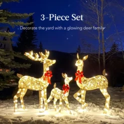 Best Choice Products 3-Piece Lighted Christmas Deer Set Outdoor Yard Decoration With 360 LED Lights, Stakes