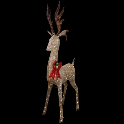 Northlight 74" LED Lighted Champagne Deer With Red Bow Outdoor Christmas Decoration 2 Northlight 74" LED Lighted Champagne Deer With Red Bow Outdoor Christmas Decoration - Image 2