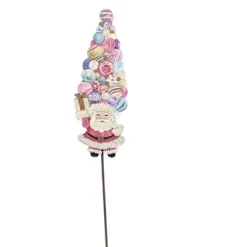 Round Top Collection Gallery Vintage Santa Tree Stake - 1 Yard Decoration 31.25 Inches - Christmas Yard Pastel Decor - C21115 - Metal - Pink